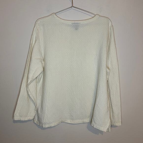 Eileen Fisher Crewneck Cotton Linen Blend Cream Top Size L - Picture 2 of 4